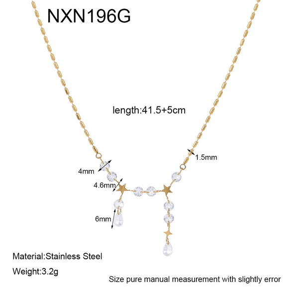 Wholesale Women's Ins Style Geometric Star Stainless Steel 18K Gold Plated Necklace Tassel Choker Jewelry