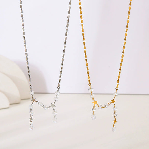 Wholesale Women's Ins Style Geometric Star Stainless Steel 18K Gold Plated Necklace Tassel Choker Jewelry