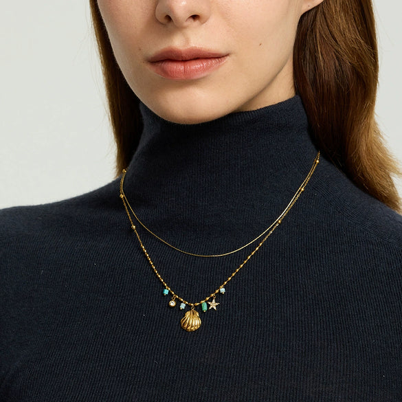 Wholesale Women's Ins Style Geometric Star Stainless Steel 18K Gold Plated Pendant Necklace