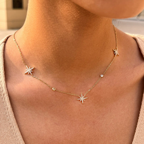 Wholesale Women's Ins Style Geometric Star Stainless Steel Pvd Furnace Vacuum Real Gold Plated Necklace