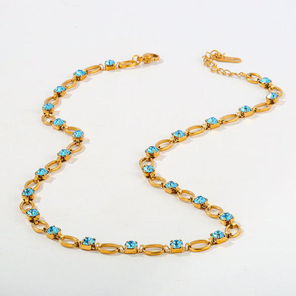 Wholesale Women's Ins Style Geometric Wave Stainless Steel Electroplated Paper Clip Chain Necklace