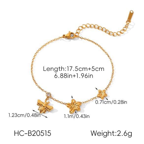 Wholesale Women's Ins Style Gold Plated Stainless Steel Bee Flower Bracelet Jewelry
