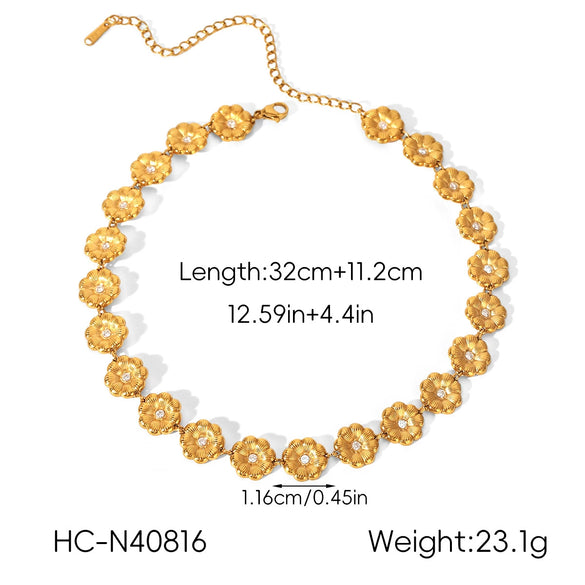 Wholesale Women's Ins Style Gold Plated Stainless Steel Flower Pattern Daisy Bracelet And Necklace Jewelry