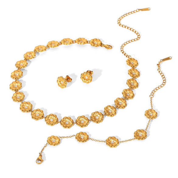 Wholesale Women's Ins Style Gold Plated Stainless Steel Flower Pattern Daisy Bracelet And Necklace Jewelry