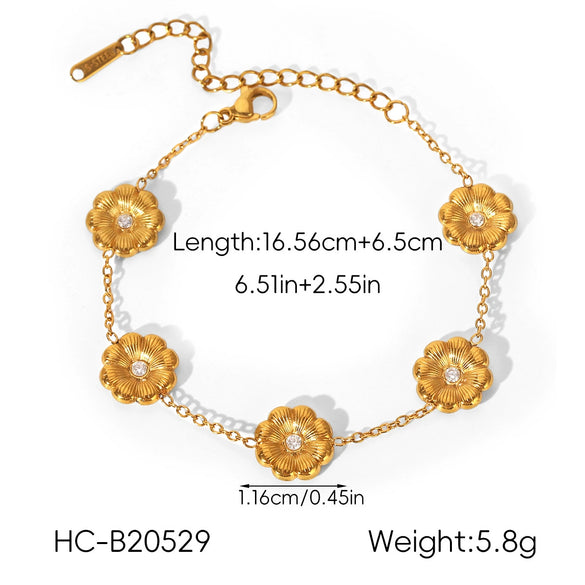 Wholesale Women's Ins Style Gold Plated Stainless Steel Flower Pattern Daisy Bracelet And Necklace Jewelry