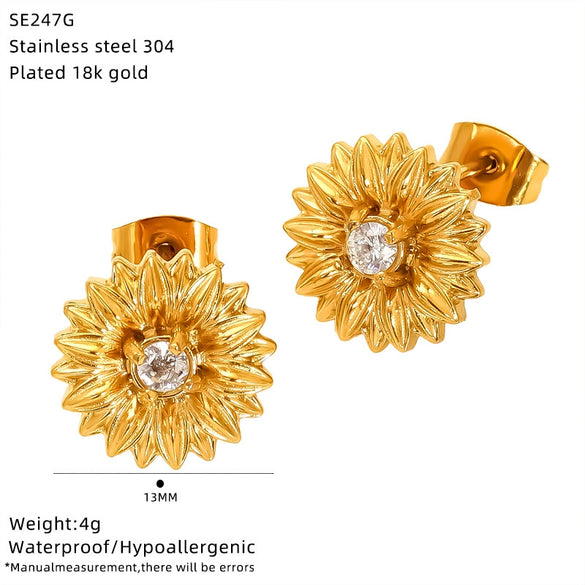 Wholesale Women's Ins Style Goldplated Titanium Steel Zirconia Bow Earrings
