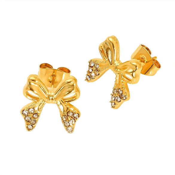 Wholesale Women's Ins Style Goldplated Titanium Steel Zirconia Bow Earrings