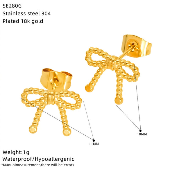 Wholesale Women's Ins Style Goldplated Titanium Steel Zirconia Bow Earrings