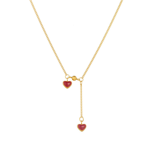 Wholesale Women's Ins Style Heart Shape Stainless Steel Electroplated Pendant Necklace With Tassel