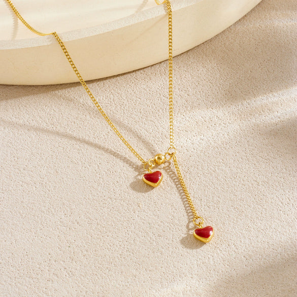 Wholesale Women's Ins Style Heart Shape Stainless Steel Electroplated Pendant Necklace With Tassel