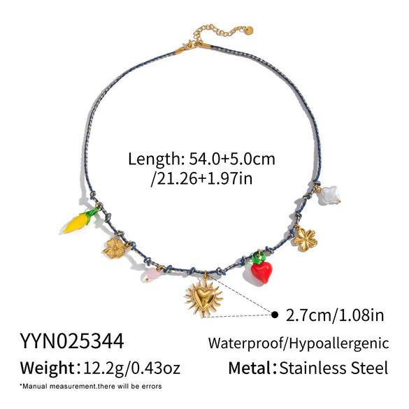 Wholesale Women's Ins Style Heart Shape Stainless Steel Rope Chain Necklace With Pvd Furnace Vacuum Real Gold Plating