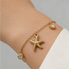 Wholesale Women's Ins Style Marine Life Starfish And Shell Stainless Steel And Titanium Steel Electroplated Necklace And Bracelet Set