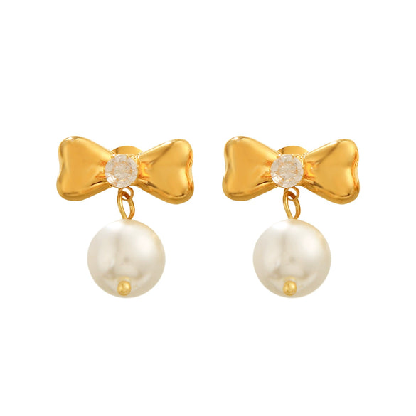 Wholesale Women's Ins Style Minimalist Bow Tie Stainless Steel Electroplated Earrings