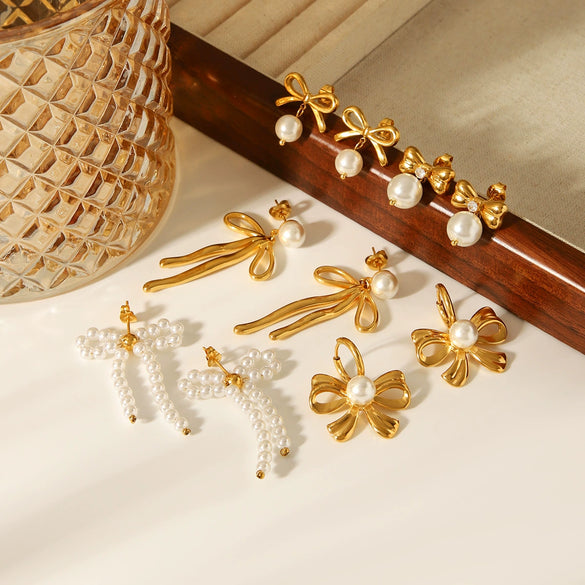 Wholesale Women's Ins Style Minimalist Bow Tie Stainless Steel Electroplated Earrings
