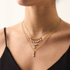 Wholesale Women's Ins Style Minimalist Geometric And Drop Shape Stainless Steel Bead Chain Necklace With 18K Gold Plating