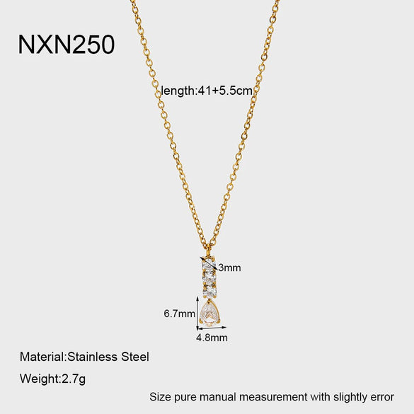 Wholesale Women's Ins Style Minimalist Geometric And Drop Shape Stainless Steel Bead Chain Necklace With 18K Gold Plating