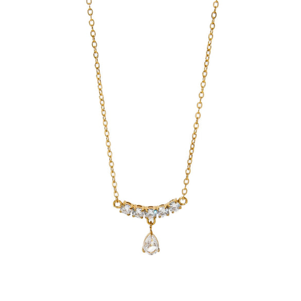 Wholesale Women's Ins Style Minimalist Geometric And Drop Shape Stainless Steel Bead Chain Necklace With 18K Gold Plating