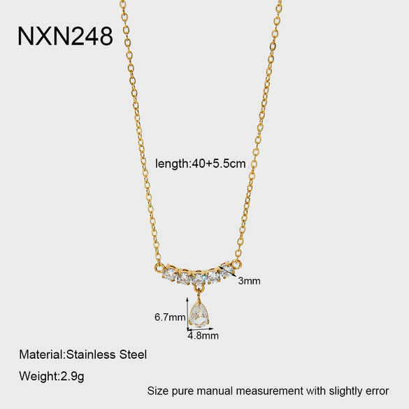 Wholesale Women's Ins Style Minimalist Geometric And Drop Shape Stainless Steel Bead Chain Necklace With 18K Gold Plating