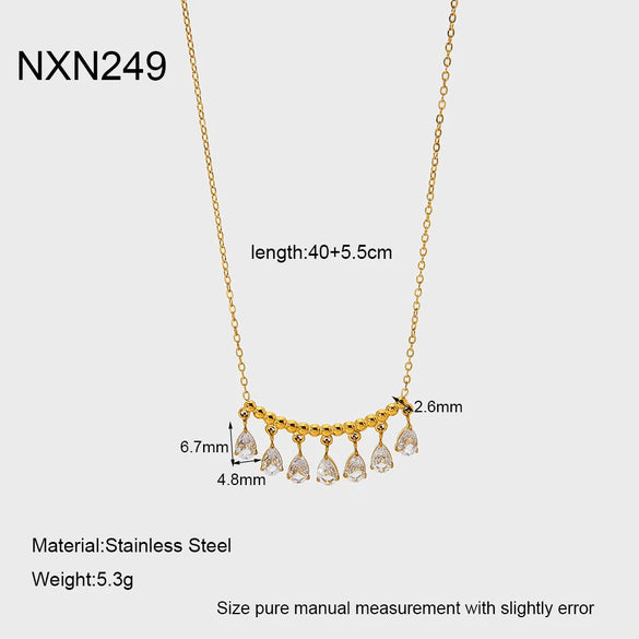 Wholesale Women's Ins Style Minimalist Geometric And Drop Shape Stainless Steel Bead Chain Necklace With 18K Gold Plating