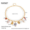 Wholesale Women's Ins Style Minimalist Geometric Heart And Flower Pattern Stainless Steel Cross Chain Necklace With 18K Gold Plating