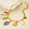 Wholesale Women's Ins Style Minimalist Geometric Heart And Flower Pattern Stainless Steel Cross Chain Necklace With 18K Gold Plating