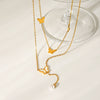 Wholesale Women's Ins Style Minimalist Geometric Stainless Steel Electroplated Butterfly Pearl Pendant Double Layer Sweater Necklace