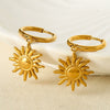 Wholesale Women's Ins Style Minimalist Geometric Stainless Steel 18K Gold Plated Sunflower Pendant Earrings