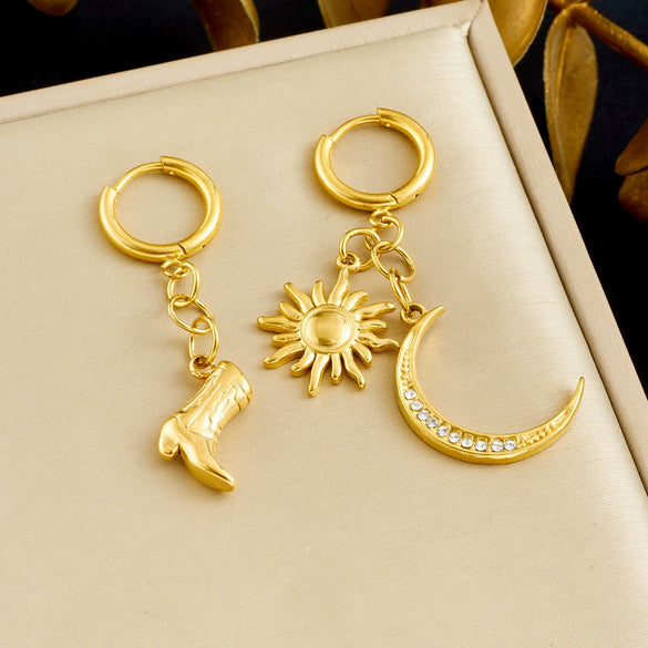 Wholesale Women's Ins Style Minimalist Goldplated Stainless Steel Star Pattern Earrings And Pendant Jewelry With Cowboy Boots Design