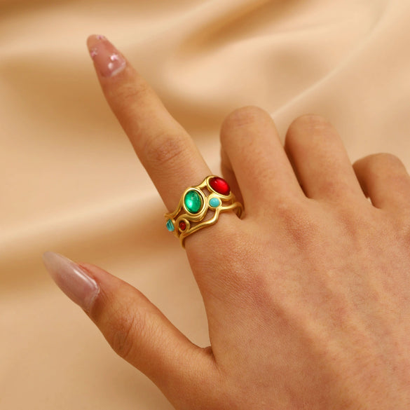 Wholesale Women's Ins Style Minimalist Heart Shape Electroplated Stainless Steel Openended Diamondencrusted Hollow Ring