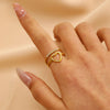 Wholesale Women's Ins Style Minimalist Heart Shape Electroplated Stainless Steel Openended Diamondencrusted Hollow Ring