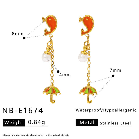 Wholesale Women's Ins Style Minimalist Star Pattern Stainless Steel Earrings With Shell And Pearl Pendant 18K Gold Plated