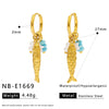Wholesale Women's Ins Style Minimalist Star Pattern Stainless Steel Earrings With Shell And Pearl Pendant 18K Gold Plated