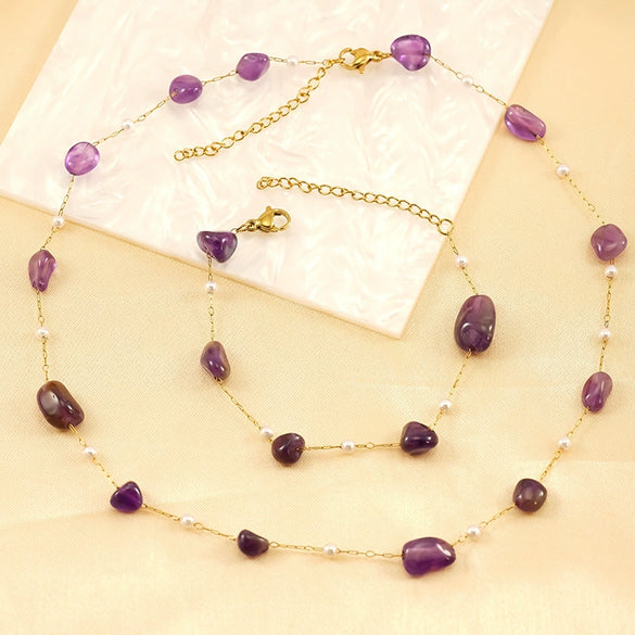 Wholesale Women's Ins Style Natural Stone Pearl And Crystal Jewelry Set With Electroplated Box Chain
