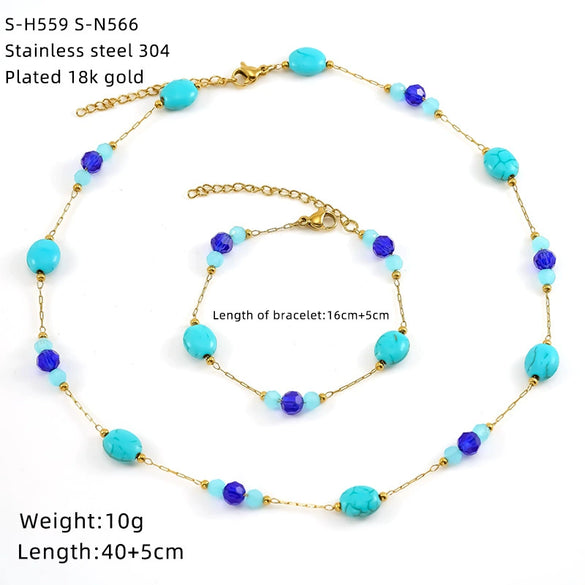 Wholesale Women's Ins Style Natural Stone Pearl And Crystal Jewelry Set With Electroplated Box Chain