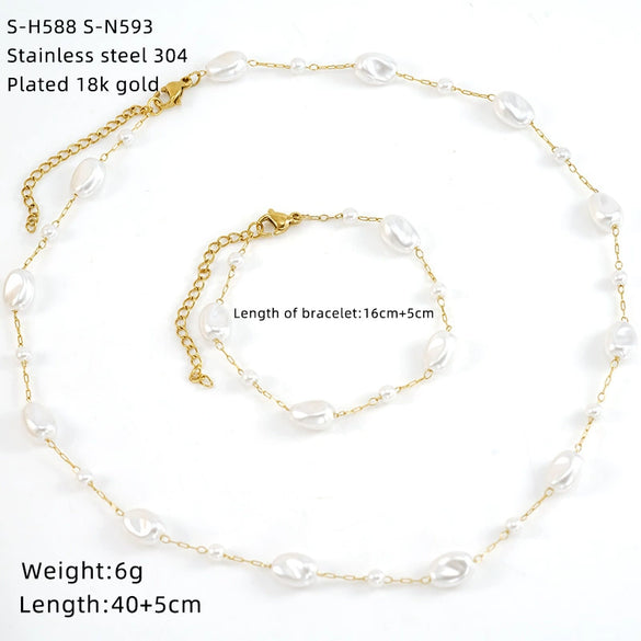 Wholesale Women's Ins Style Natural Stone Pearl And Crystal Jewelry Set With Electroplated Box Chain
