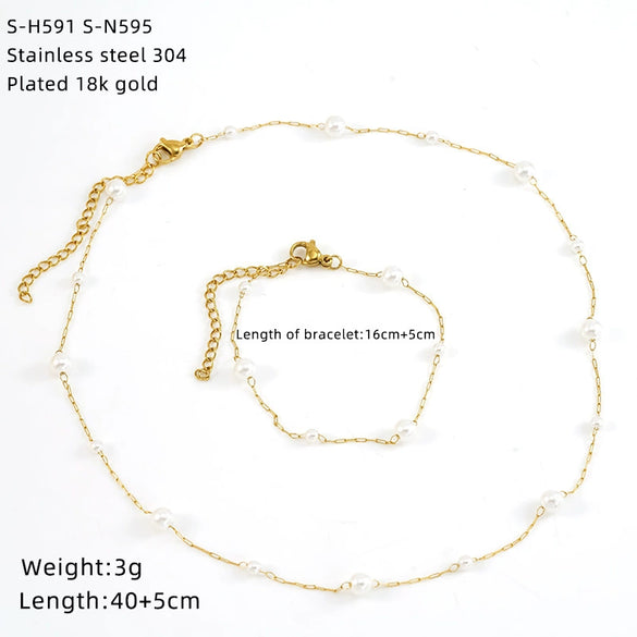 Wholesale Women's Ins Style Natural Stone Pearl And Crystal Jewelry Set With Electroplated Box Chain