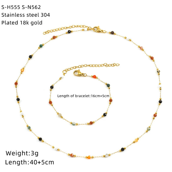 Wholesale Women's Ins Style Natural Stone Pearl And Crystal Jewelry Set With Electroplated Box Chain