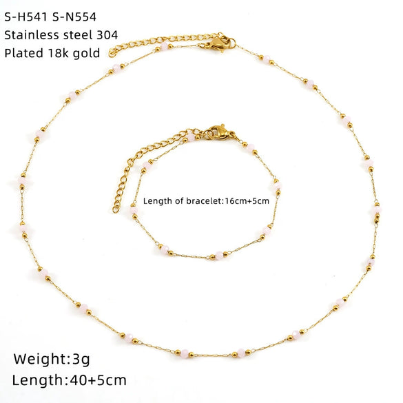 Wholesale Women's Ins Style Natural Stone Pearl And Crystal Jewelry Set With Electroplated Box Chain