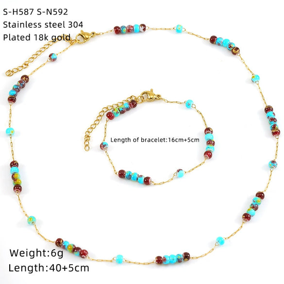 Wholesale Women's Ins Style Natural Stone Pearl And Crystal Jewelry Set With Electroplated Box Chain