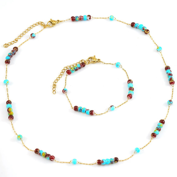 Wholesale Women's Ins Style Natural Stone Pearl And Crystal Jewelry Set With Electroplated Box Chain