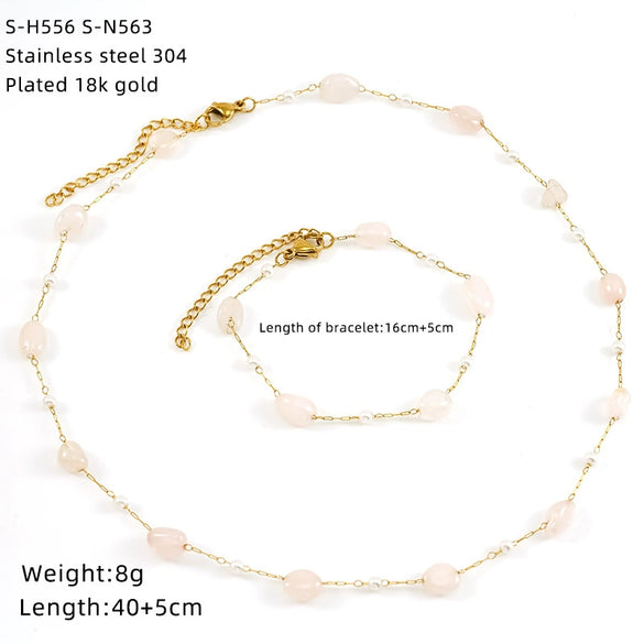 Wholesale Women's Ins Style Natural Stone Pearl And Crystal Jewelry Set With Electroplated Box Chain