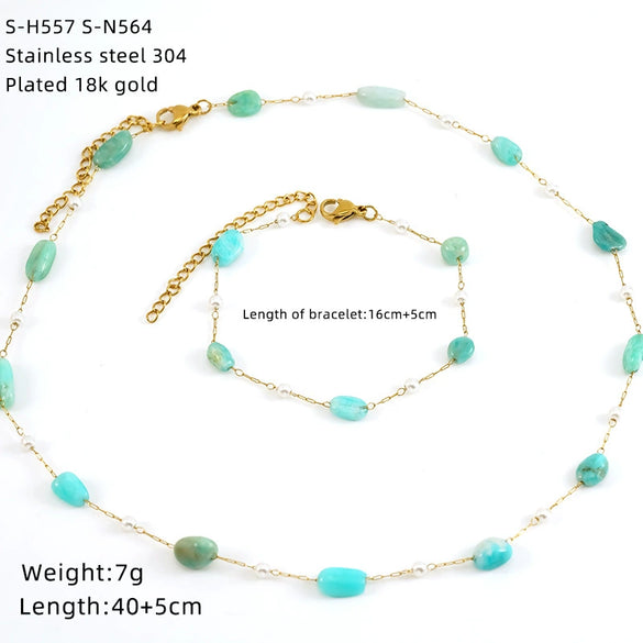 Wholesale Women's Ins Style Natural Stone Pearl And Crystal Jewelry Set With Electroplated Box Chain