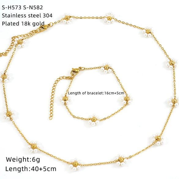 Wholesale Women's Ins Style Natural Stone Pearl And Crystal Jewelry Set With Electroplated Box Chain
