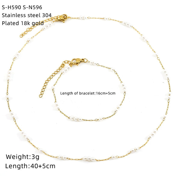 Wholesale Women's Ins Style Natural Stone Pearl And Crystal Jewelry Set With Electroplated Box Chain