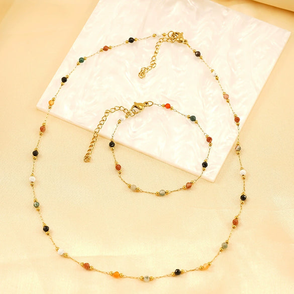 Wholesale Women's Ins Style Natural Stone Pearl And Crystal Jewelry Set With Electroplated Box Chain