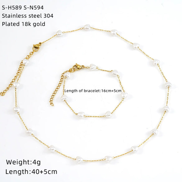 Wholesale Women's Ins Style Natural Stone Pearl And Crystal Jewelry Set With Electroplated Box Chain