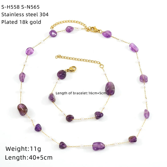 Wholesale Women's Ins Style Natural Stone Pearl And Crystal Jewelry Set With Electroplated Box Chain
