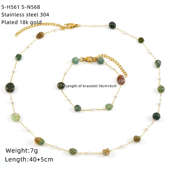 Wholesale Women's Ins Style Natural Stone Pearl And Crystal Jewelry Set With Electroplated Box Chain