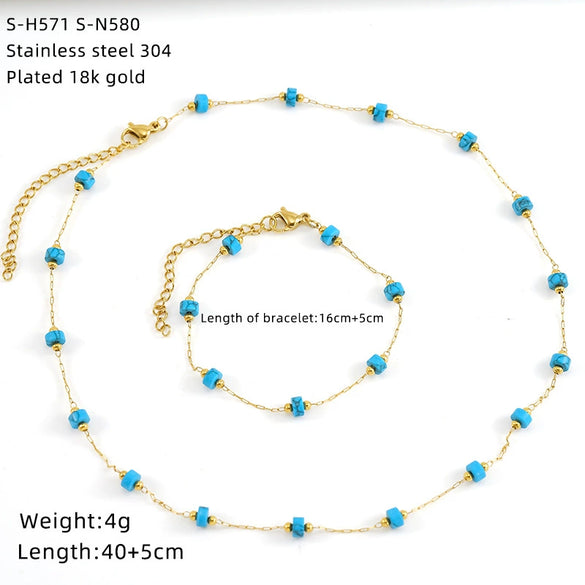 Wholesale Women's Ins Style Natural Stone Pearl And Crystal Jewelry Set With Electroplated Box Chain