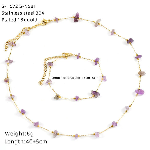 Wholesale Women's Ins Style Natural Stone Pearl And Crystal Jewelry Set With Electroplated Box Chain